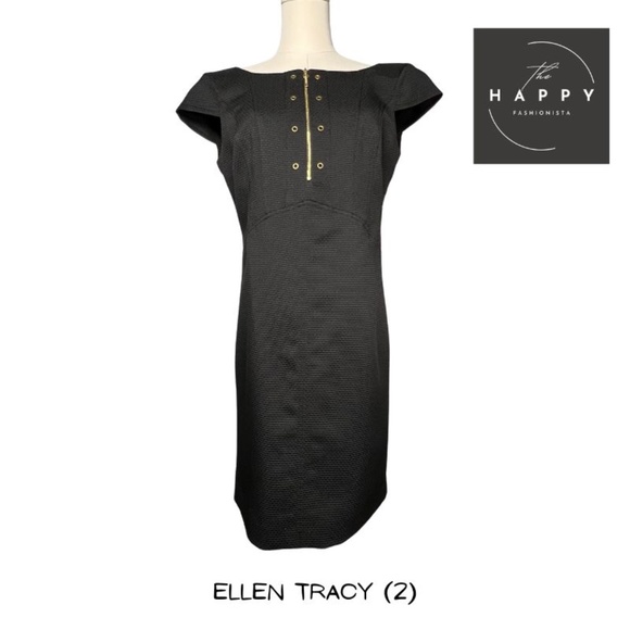 Ellen Tracy Black Dress with Gold Zipper and Gold Rivets (02) - Picture 1 of 10